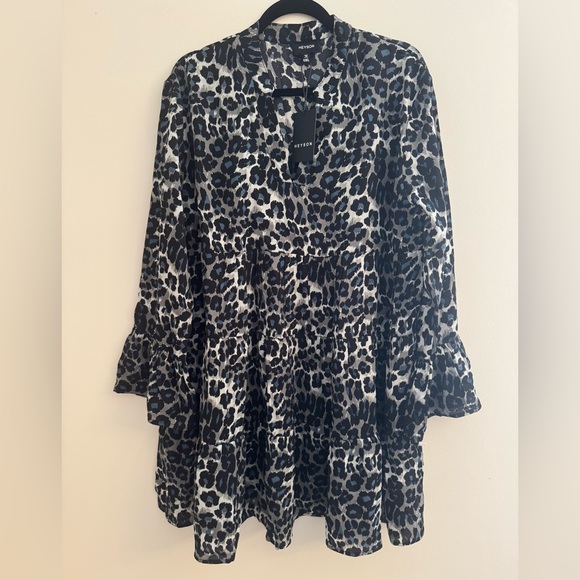 HEYSON Leopard Print Babydoll Dress NWT Women’s 1XL Long Sleeve Tiered Mini - Picture 2 of 7